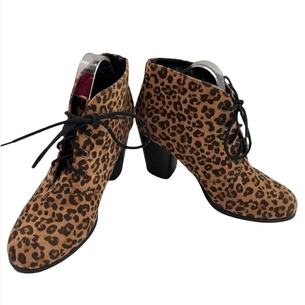Y Not? Oana Leopard Print Tie Up Bootie Heels